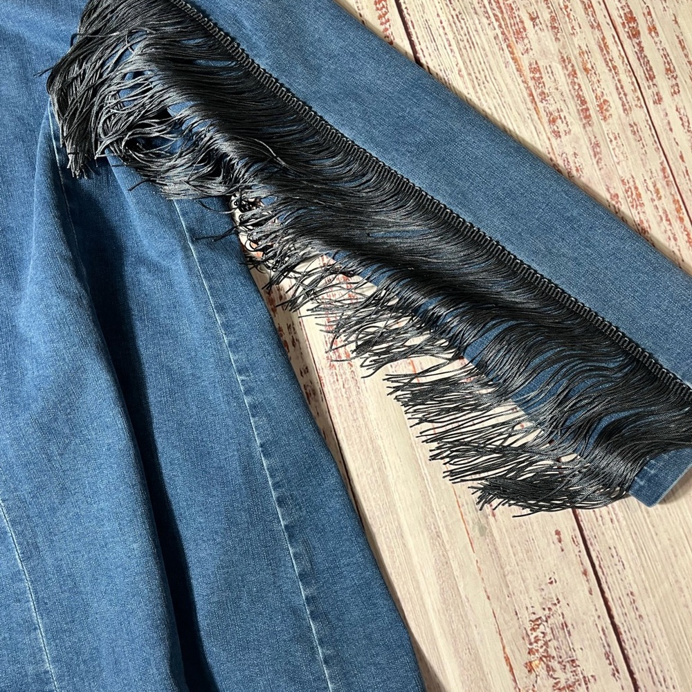 Denim Fringe Longline Jacket - Blue - Picture 3 of 6